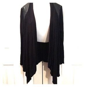 Black flowy open cardigan with pleather shoulders